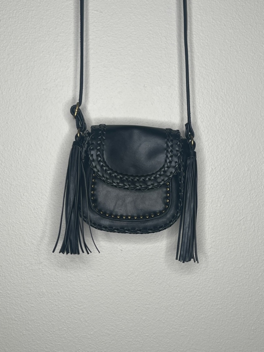 Dolce Vita Black Braided Trim Crossbody with Tassels